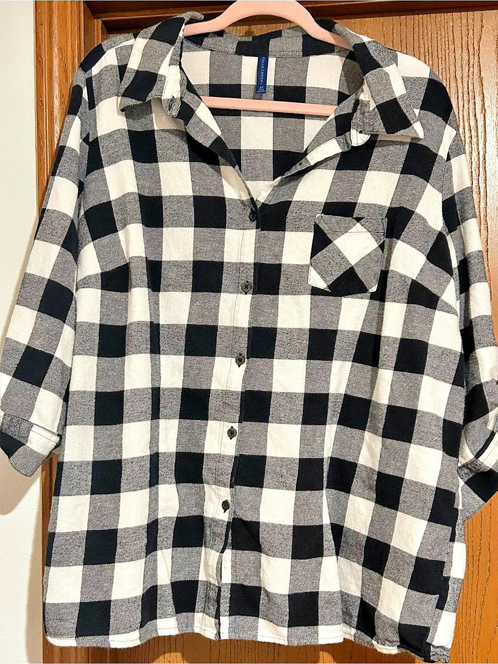 Falls Creek Checkered Button Down Top in Black & White Size 3X
